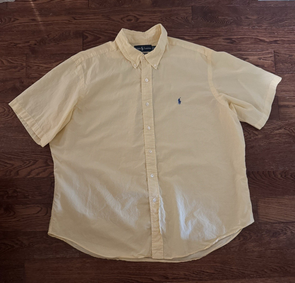 Ralph Lauren Men's XXL Classic Fit Short Sleeve Yellow Gingham Button-Down Shirt